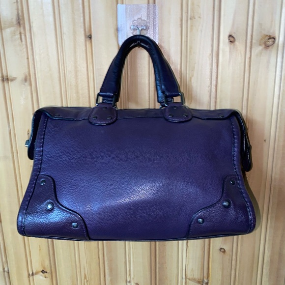 Coach Dark Plum Ryder Satchel Leather Handbag with Turnlock - Picture 8 of 12